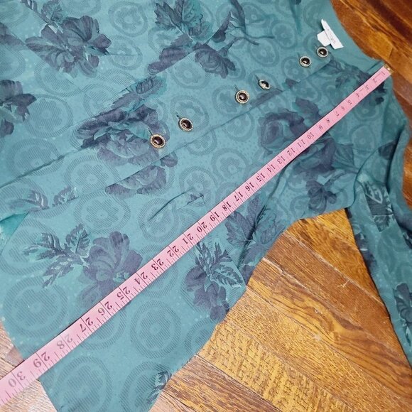 Vintage 90s Dark Green Moody Bohemian Cottagecore Button Down Blouse - Picture 12 of 14
